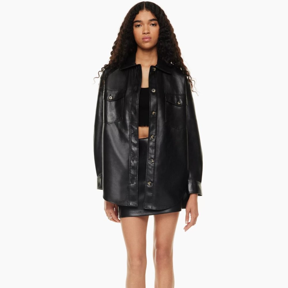 Aritzia Black Faux Leather Oversized Shacket